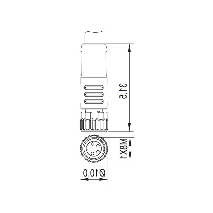 M8 4Pin、母头直型、单端预铸PUR柔性电缆、黑色护套、63S121-XXX