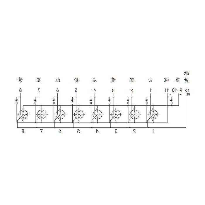 M12 junction box, single channel, NPN, 8-port split, LED, M23 integrated interface base, 24N8CT